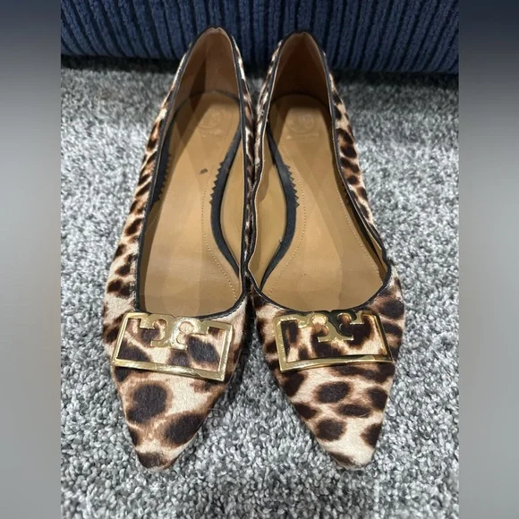 Tory Burch Gigi leopard print pointed toe flats, women's size 9 - Picture 3 of 13